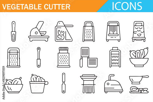 Food preparation appliance and cutter outline icon collection