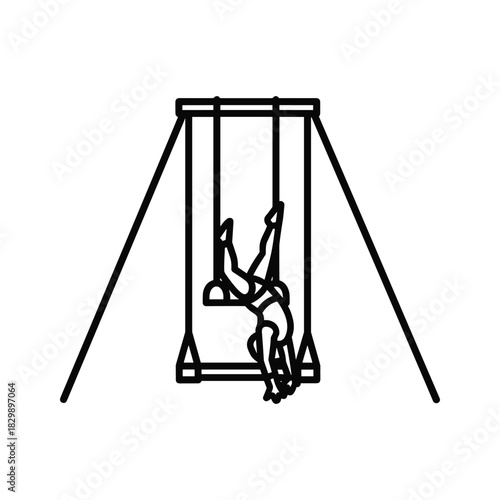 Acrobat Hanging Upside Down on Swing Set Line Icon