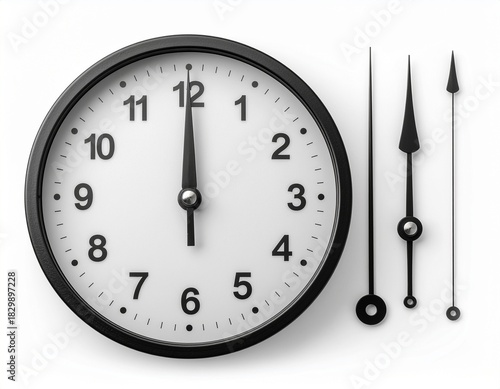 Classic Round Clock Face with Separate Hour Minute and Second Hands Time Concept