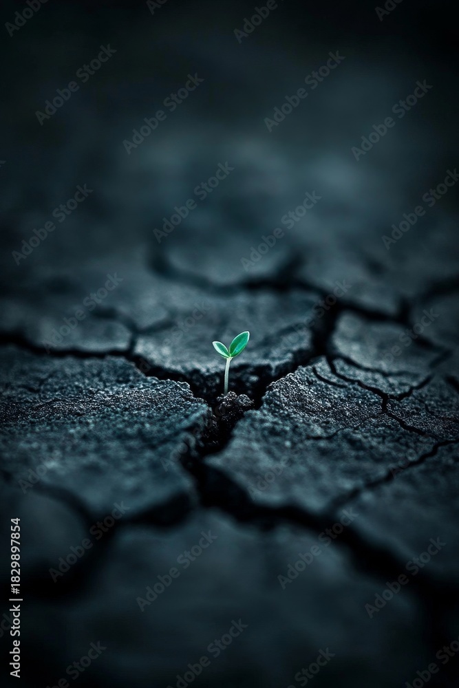 Fototapeta premium A closeup view of dry, cracked earth that showcases the remarkable perseverance of nature in challenging conditions