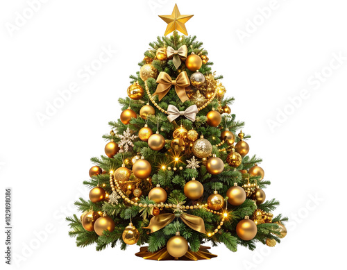 Grand Luxury Christmas Tree with Golden Elegance and Crystal Highlights, Isolated PNG