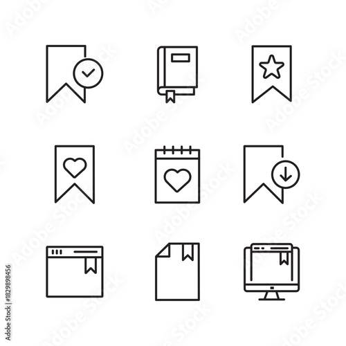 bookmark icon or logo isolated sign symbol vector illustration. Variety of bookmark icons displayed in simple and minimalistic style suitable for digital applications and designs. Vector Illustration.