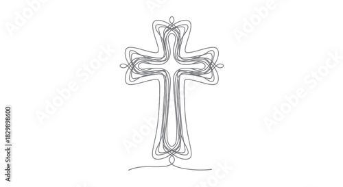 Elegant Abstract Wireframe Cross Design with Artistic Loops and Symmetry for Spiritual Themed