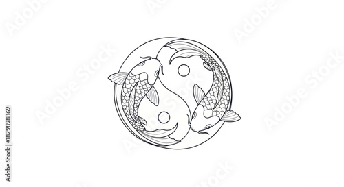 Minimalist Yin-Yang Inspired Representation of Koi Fish with Circular Balance Theme