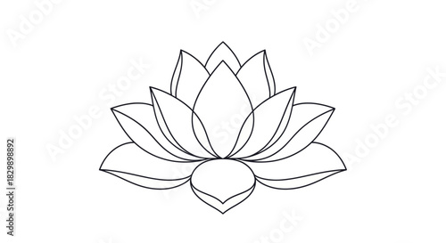 Elegant black and white line art illustration of a symmetrical lotus flower design for spiritual