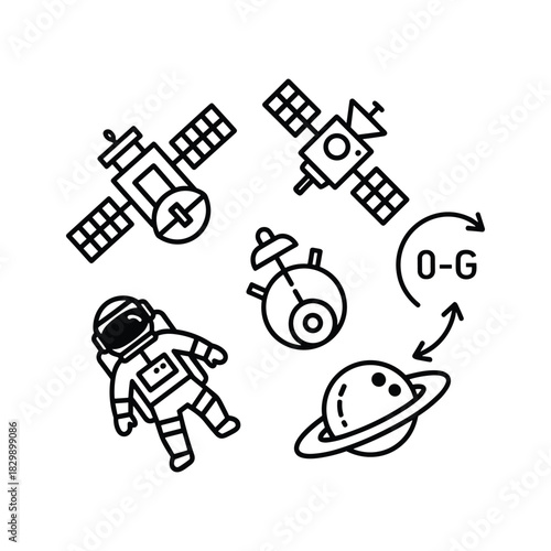 Space Exploration Elements: Astronaut, Satellites, Planet, and Zero Gravity Concept