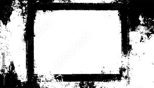 Grunge border frame with black ink splatters on a white background. Ink splattered frame, grunge texture, white background, design element. 