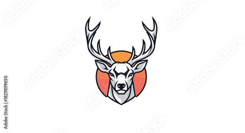 Majestic deer head logo featuring large white antlers against a gradient orange circular background.