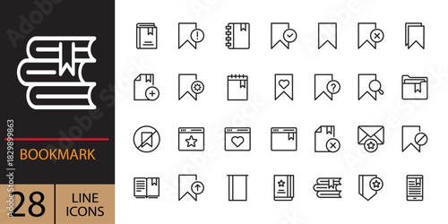 Book, Bookmark, Diary Line Icon Collection. Outline Signs for Graphic and Web Design, Apps, Adverts, Various Cards. Outline icons set for Bookmark. Access digital to star slot tab bookmark icons next.