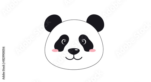 A cute, smiling cartoon panda head with black ears, eye patches, and a sweet expression, depicted in a simple, friendly style on a white background.