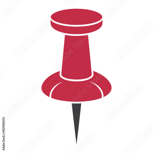  Simple vector illustration of a red pushpin with sharp metal tip isolated on a white background, representing office stationery, reminders, notes, organization tools, and bulletin board icons