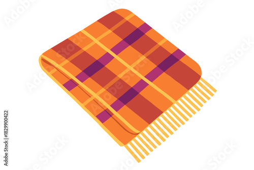 Colorful orange plaid blanket with fringe and geometric pattern warm plaid blanket