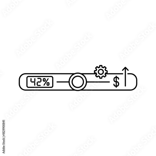 Financial Adjustment Slider Icon with Percentage, Settings, and Upward Price Trend