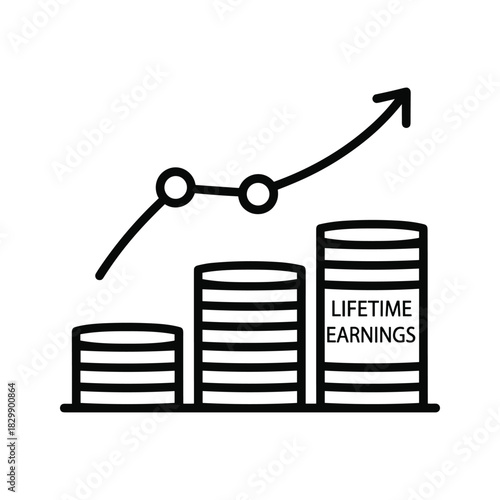 Lifetime Earnings Growth with Stacks of Coins and Upward Trend Line