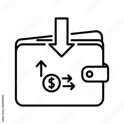 Wallet with Money Inflow, Outflow, and Transfer Transaction Icon