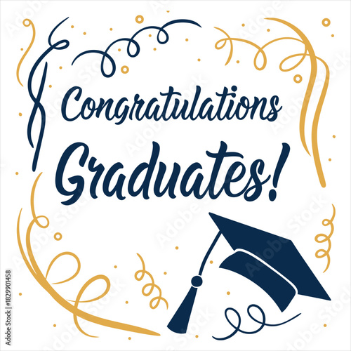 Graduation Celebration Greeting Card with Caps and Abstract Shapes