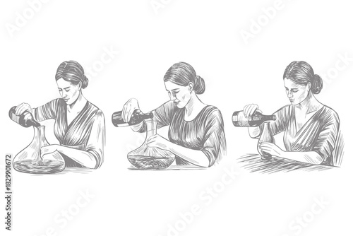 fashionable women drinking wine hand drawn sketch illustration. vintage line art style perfect for wine culture design. Vector illustration. Eps 10