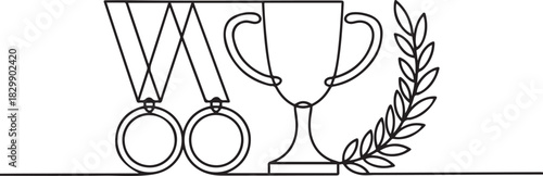 Single continuous one line drawing of medals, awards, olympics Vector illustration isolated. one line Icon drawing