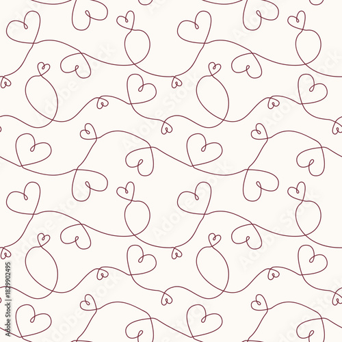 Seamless Valentine Doodle Heart Pattern with Continuous Line Art
