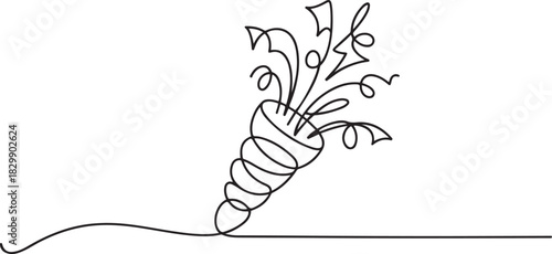 Party popper continuous one line art drawing. Celebration decoration object. Vector illustration isolated. one line Icon drawing