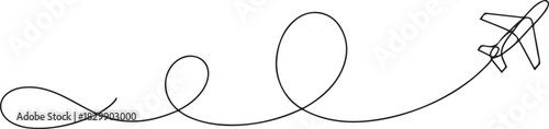 Continuous line art or One Line Drawing of  Airplane line path vector of air plane flight route with start point . one line Icon drawing