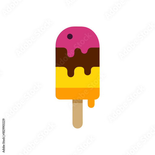 Colorful popsicle with three different flavors on transparent background
