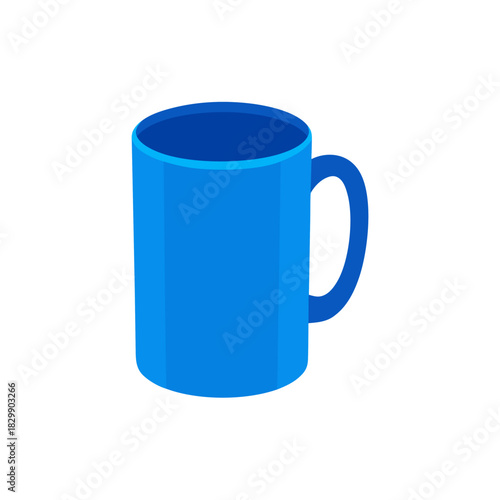 Illustration of a single blue ceramic coffee mug on transparent background