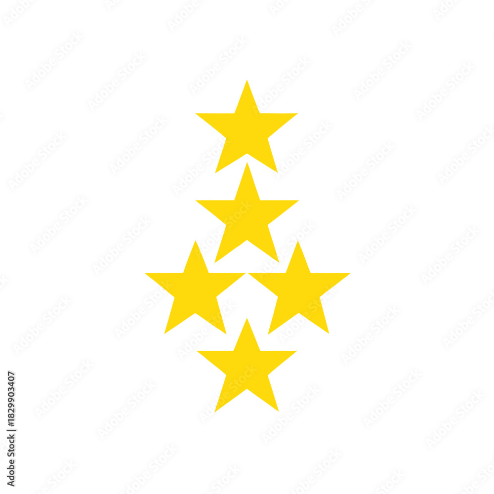 Fototapeta premium Five yellow stars arranged in a pyramid shape form on transparent background