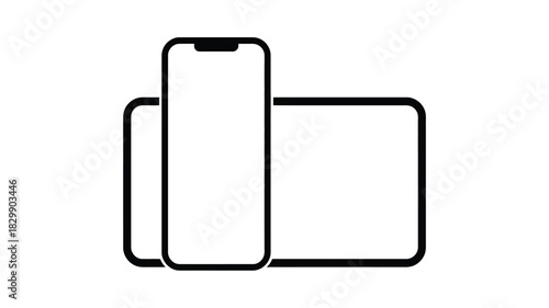 A simple illustration of three electronic devices including a smartphone and a tablet on white background