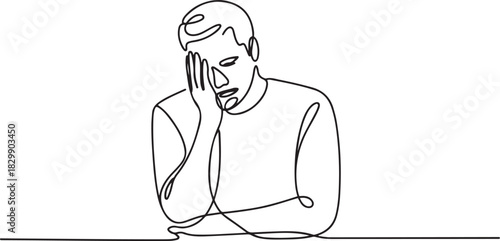 continuous line drawing of men being disappointed vector illustration. one line Icon drawing
