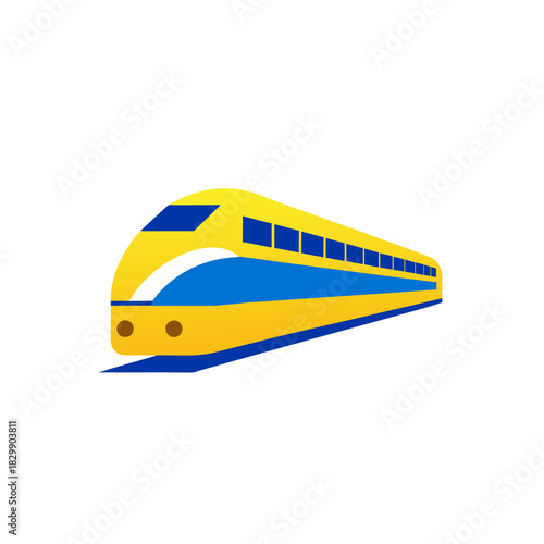 Illustration of a modern yellow and blue train car on transparent background