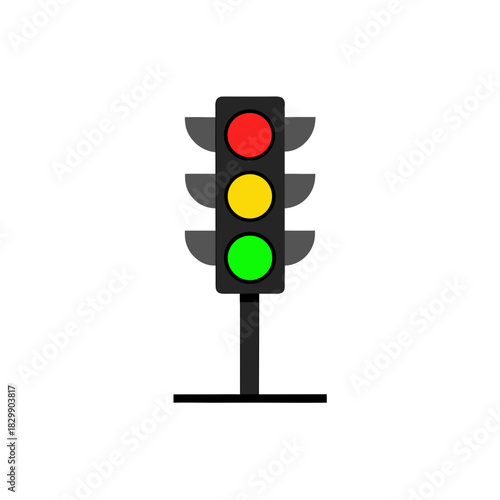 Simple traffic light with red yellow and green lights on transparent background