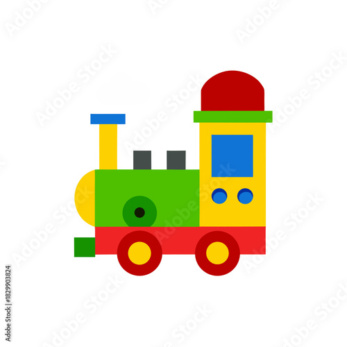 Colorful toy train with geometric shapes design on transparent background