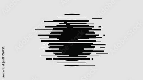 A black circle with horizontal lines cutting through it on a light gray background creating an abstract design