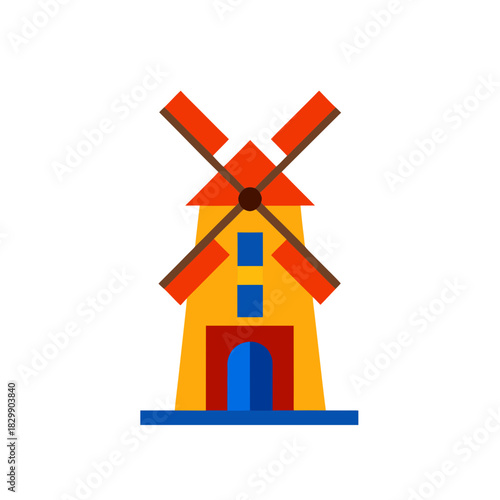 Illustration of a colorful windmill on white background on transparent background