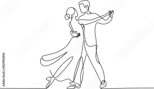 continuous line drawing of a man and a woman are dancing. The concept of love in love vector illustration. one line Icon drawing