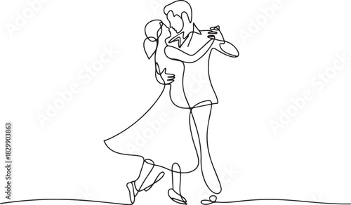 continuous line drawing of a man and a woman are dancing. The concept of love in love vector illustration. one line Icon drawing