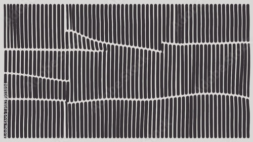 A black and white abstract pattern of vertical lines with a disrupted section in the middle area