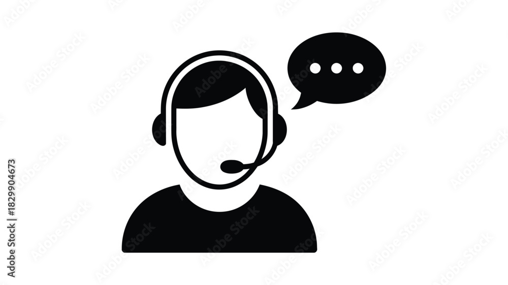 Naklejka premium Illustration of a person with a headset and a speech bubble with three dots on a white background