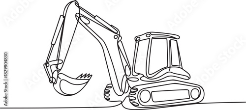 Continuous line art or One Line Drawing backhoe Vector construction Vector illustrations. one line Icon drawing