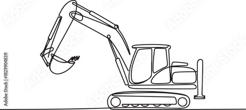 Continuous line art or One Line Drawing backhoe Vector construction Vector illustrations. one line Icon drawing