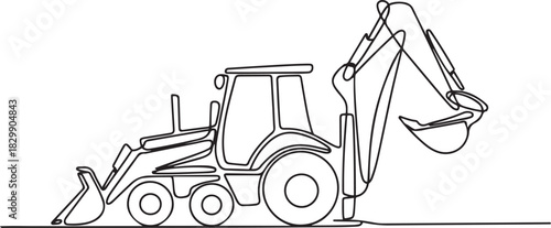 Continuous line art or One Line Drawing backhoe Vector construction Vector illustrations. one line Icon drawing