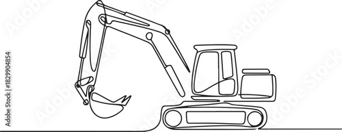 Continuous line art or One Line Drawing backhoe Vector construction Vector illustrations. one line Icon drawing