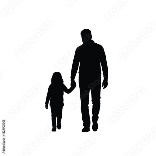 Father and daughter walking hand in hand silhouette