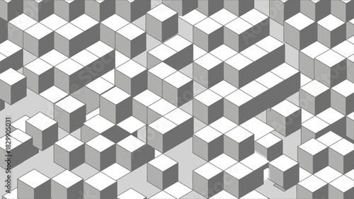Isometric view of a pattern with gray and white cubes arranged in a repeating geometric design style