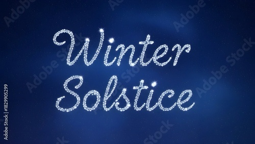 Winter solstice text with sparkling light effect on dark blue background