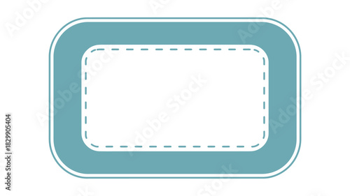 A teal rounded rectangle with a white border and a dashed white rectangle inside on a white background