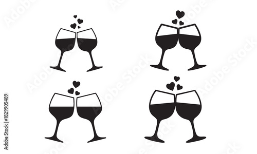 Cheers with wine glasses and hearts for special occasion icon set Vector