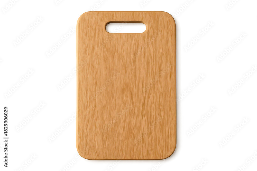 Fototapeta premium Empty wooden cutting board with handle isolated on a transparent background