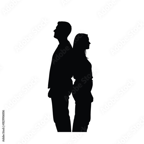 Couple standing back to back silhouette